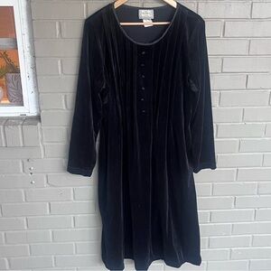 Vintage Velvet Elegant Black Pleated Long Sleeve Dress L Hipster Whimsigoth
